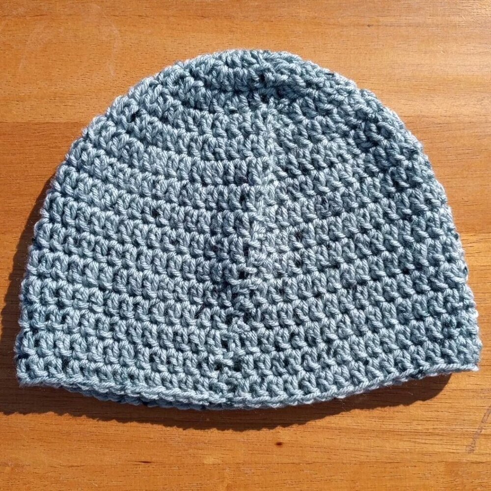 Men's Head Hugger Beanie Hat Handmade Tin Roof Gray Crochet Hiking Outdoors L - Picture 7 of 9
